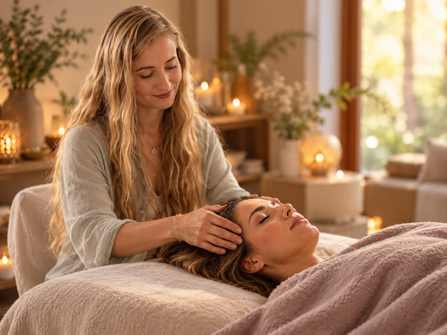 Access Bars – ilustrační fotografie jemného doteku bodů na hlavě